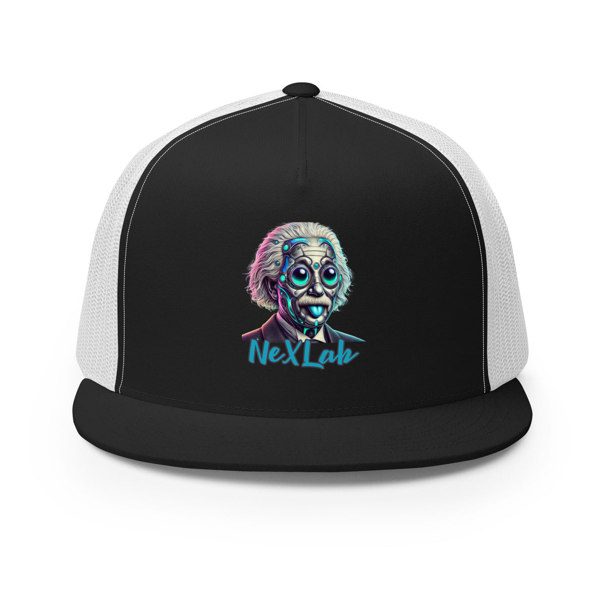 Einstein Trucker Cap in Black/ White — front view