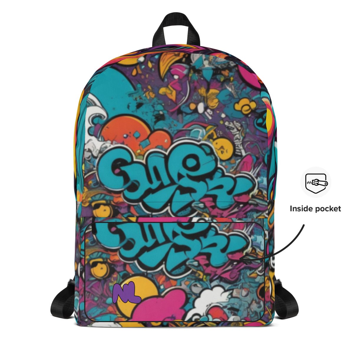 Graffiti Backpack — front pocket artwork detail