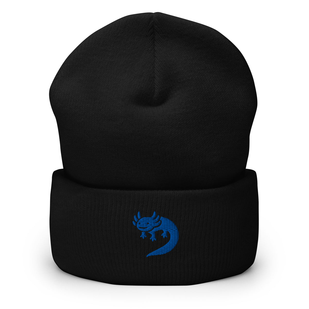 Axolotl Cuffed Beanie in Black — front view