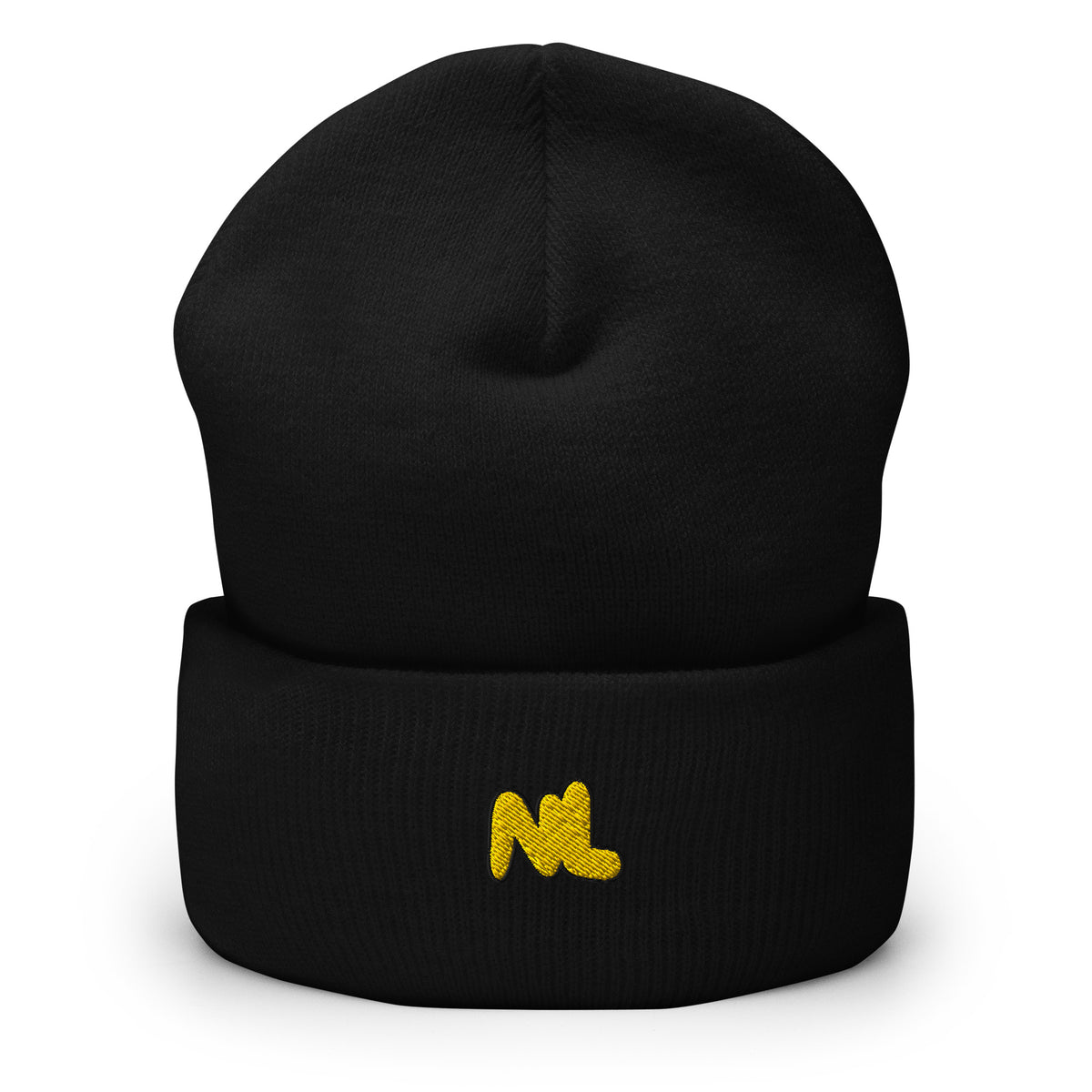 NL Cuffed Beanie in Black — front view
