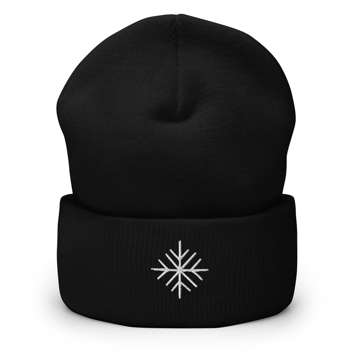 Snowflake Cuffed Beanie in Black — front view