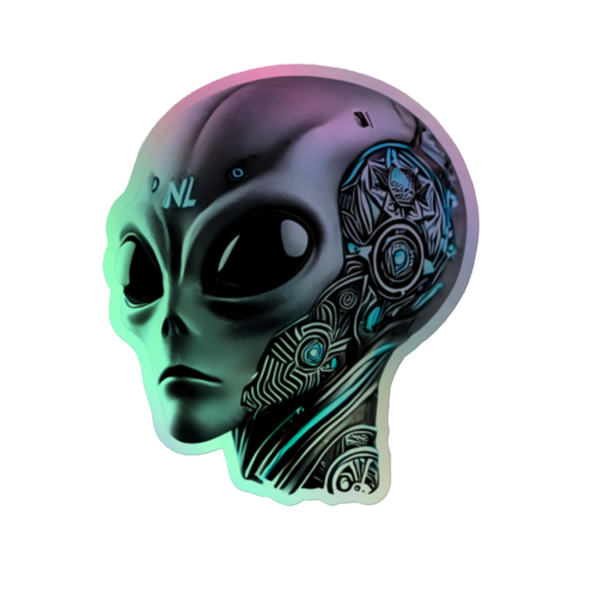 Alien Holographic Sticker — front view; 5.5 × 5.5 inch option