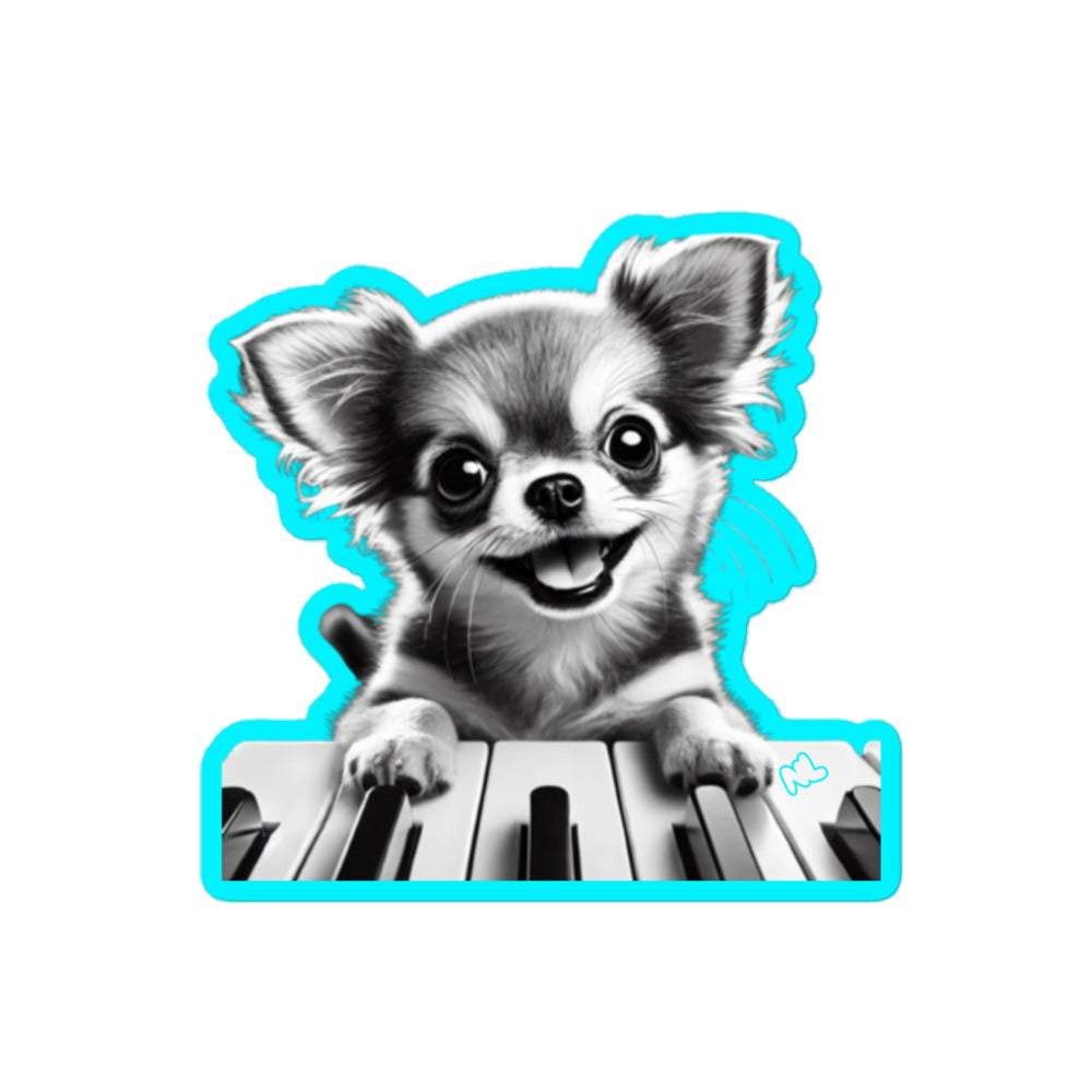 Pianist Chihuahua Sticker — design preview; 4 × 4 inch option