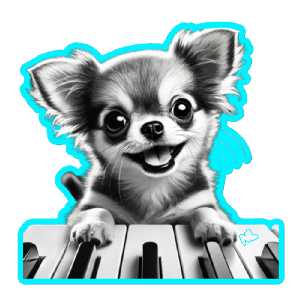 Pianist Chihuahua Sticker — design preview; 5.5 × 5.5 inch option