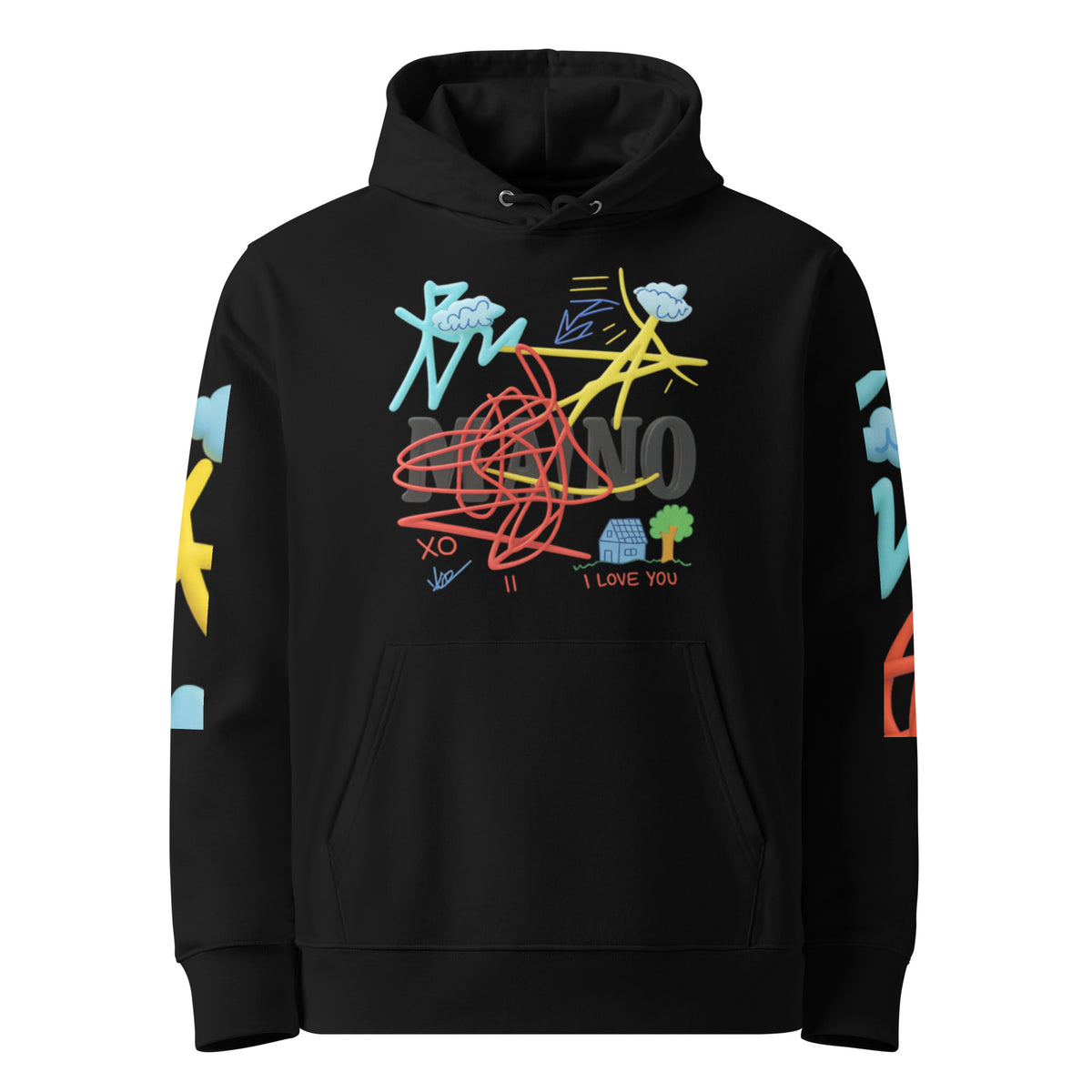 MANO Art Drop Organic Cotton Hoodie in Black — front view