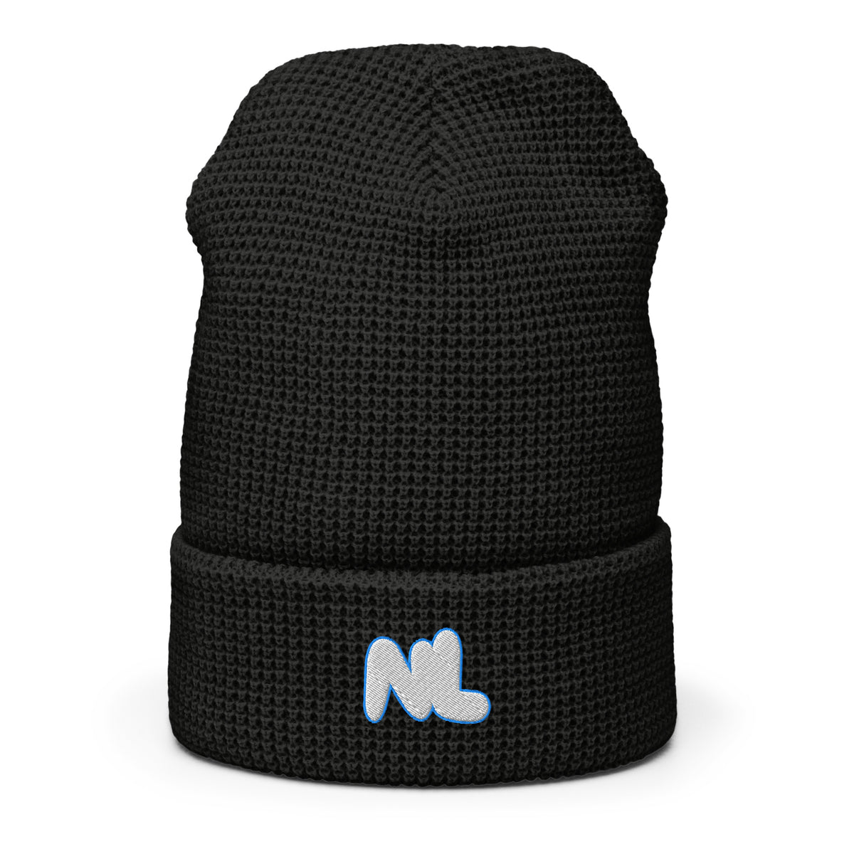 NL Waffle Cosmic Knit Beanie in Black — front view