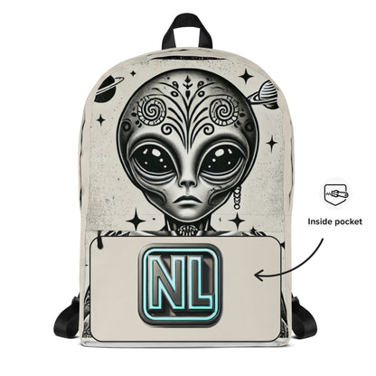 The Grey Backpack — front pocket artwork detail