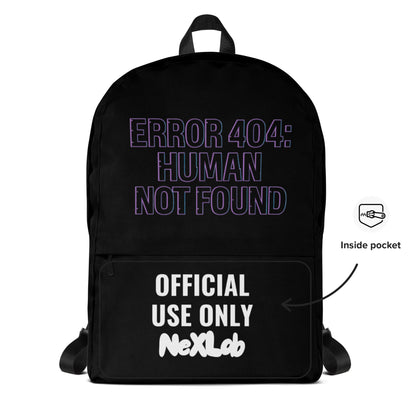 Black Purple Backpack — front pocket artwork detail