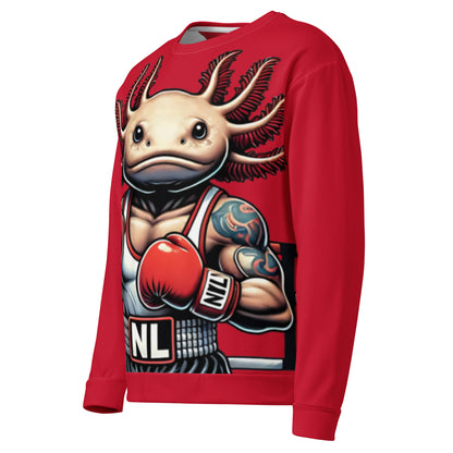 Axolotl Boxer Red Sweatshirt — front-left angled view