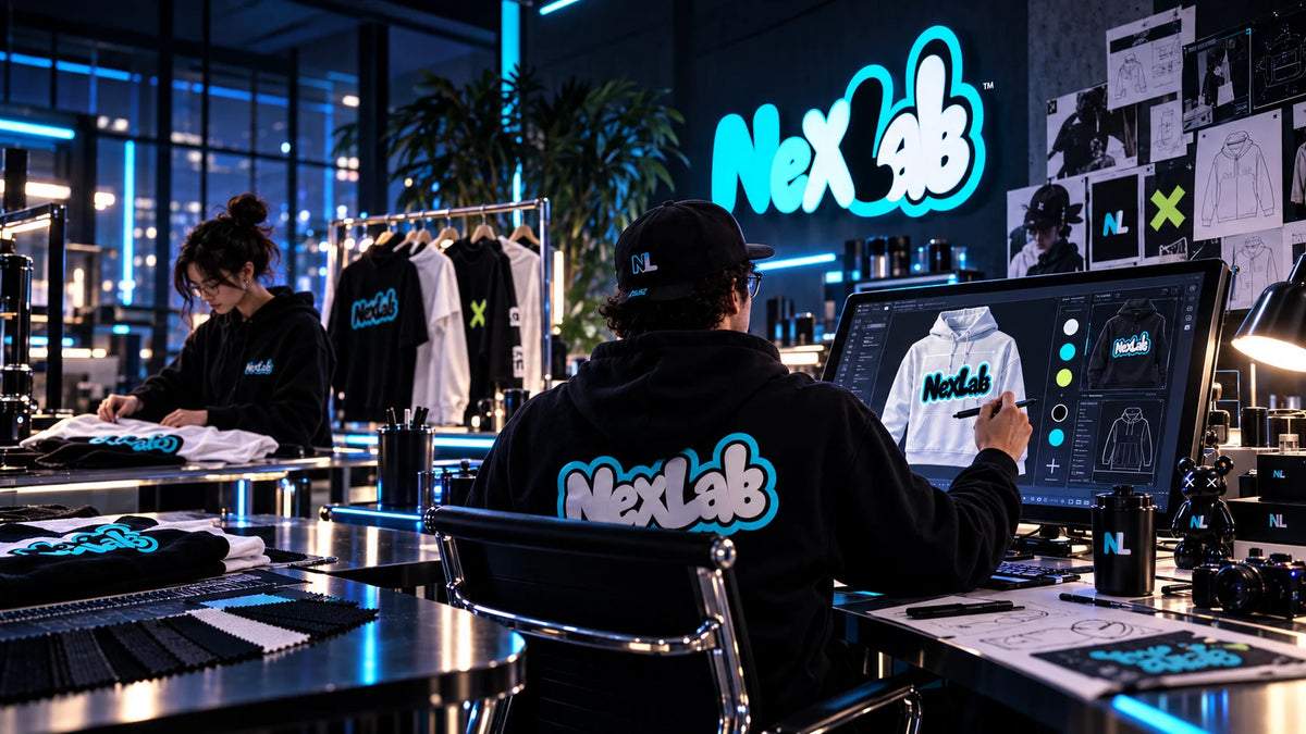 Designer developing a hoodie inside the futuristic NEXLAB Studio
