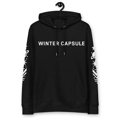 Winter Capsule Organic Cotton Hoodie — front view on a hanger