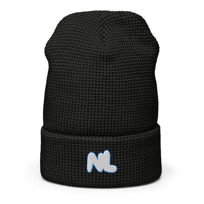 NL Waffle Cosmic Knit Beanie in Black — front view